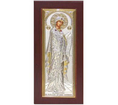 Иконы Заступница (Меситрия) икона Божией Матери в серебряном окладе ручная работа (10 х 22 см)