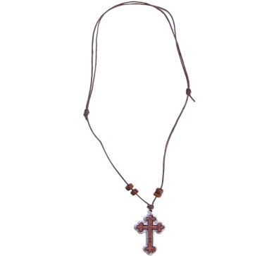 Утварь и подарки Крест деревянный фигурный  в металлической оправе с гайтаном (2,5 х 3,5 см)
