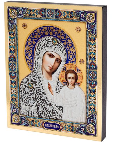 Иконы Казанская икона Божией Матери, на доске 13 х 15 объёмная печать, лак
