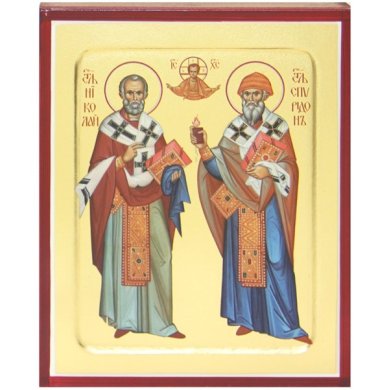 Иконы Николай Чудотворец и Спиридон Тримифунтский икона на дереве (12,5 х 16 см)