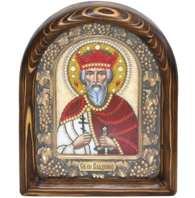 Иконы Владимир, святой князь икона из бисера (18,5 х 23 см)