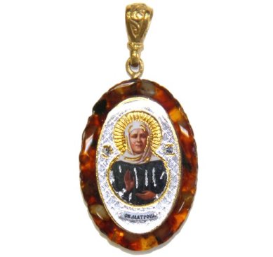 Утварь и подарки Медальон-образок из янтаря «Матрона Московская» (2 х 3 см)
