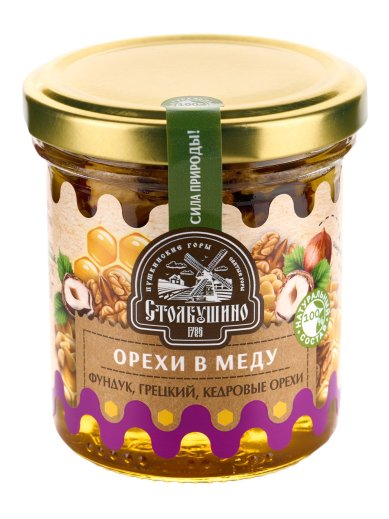 Натуральные товары Орехи в меду. Смесь фундука, грецкого ореха и кедрового ореха, 160 г