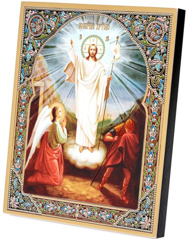 Иконы Воскресение Христово, икона на доске 13х15 золоченое покрытие, объёмная печать, лак