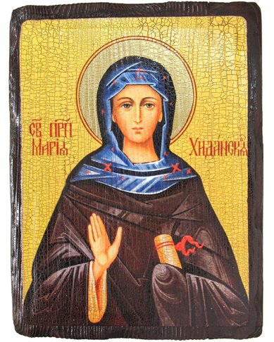 Иконы Мария Хиданская прп., икона на доске под старину 18х24 см