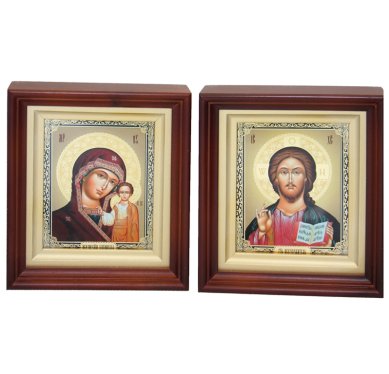 Иконы Венчальная пара Спаситель-Казанская Божия Матерь (размер иконы 16,5 х 18,5 см)