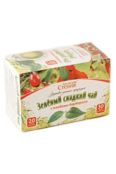 Натуральные товары Крымская Стевия. Зеленый сладкий чай с барбарисом (20 пакетиков, 30г)