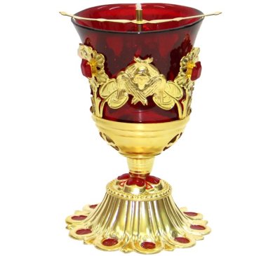 Утварь и подарки Лампада настольная с красным стаканом, эмаль (высота 13 см)
