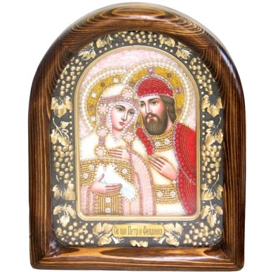 Иконы Петр и Феврония, икона из бисера (небольшой брак, 18,5 х 23 см)