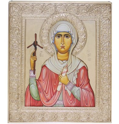 Иконы Нина равноапостольная икона в окладе (икона из Бодбийского монастыря, освящена на мощах святой Нины, 16 х 19 см)