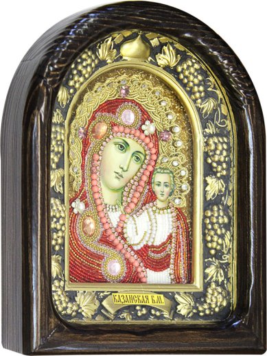 Иконы Казанская икона Божией Матери из бисера 18,5 х 23