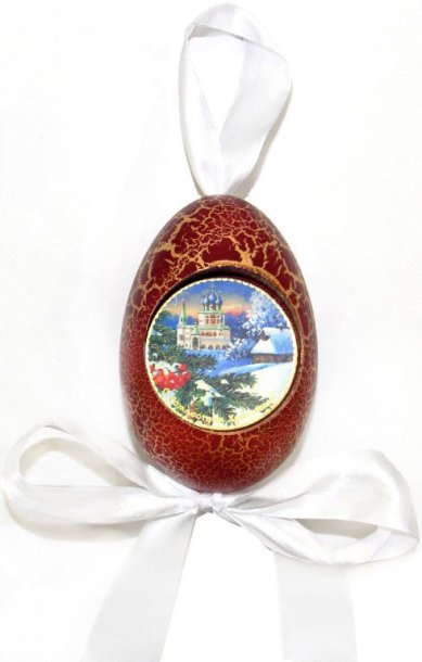 Утварь и подарки Рождественская подвеска яйцо «С Рождеством Христовым!» (ветка ели и рябины, красное)
