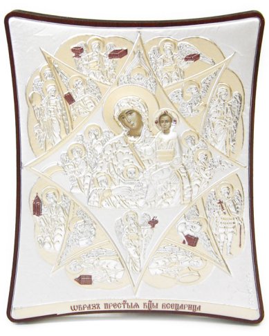 Иконы Неопалимая Купина икона Божией Матери в серебряном окладе, ручная работа (12 х 14,5 см)