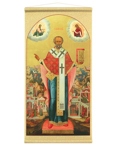 Иконы Икона Николая Чудотворца на ткани, 45х23 см