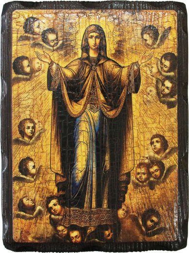 Иконы Нерушимая Стена, икона Божией Матери на доске под старину 18 х 24 см