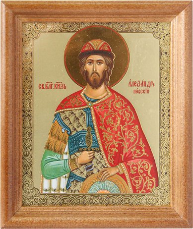 Иконы Александр Невский св. блг. князь, икона в деревянной рамке 13х16 см