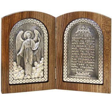 Иконы Складень двустворчатый с образом Ангела Хранителя и молитвой, ручная работа (22 х 16 см))