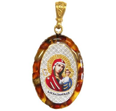 Утварь и подарки Медальон-образок из янтаря «Казанская Божия Матерь» (2 х 3 см)