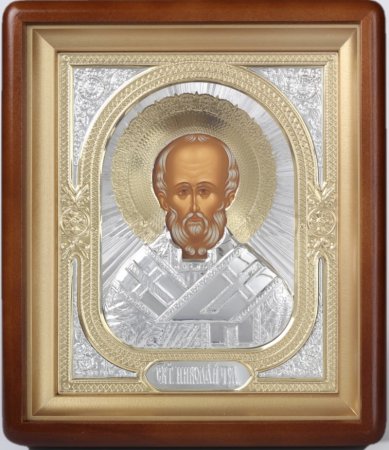 Иконы Николай Чудотворец икона в киоте (23,5 х 27,5 см, Софрино)