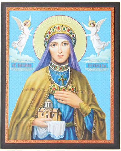 Иконы Ангелина Сербская, икона на доске 13 х 15,8 объёмная печать, лак