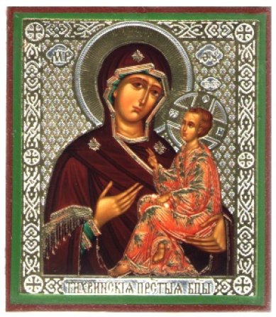 Иконы Тихвинская икона Божией Матери литография на дереве (6 х 7 см)