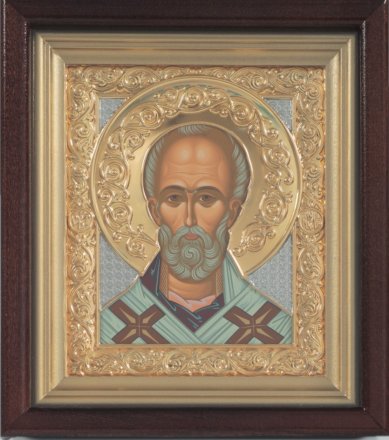 Иконы Николай Чудотворец икона в киоте (17 х 19,5 см, Софрино)