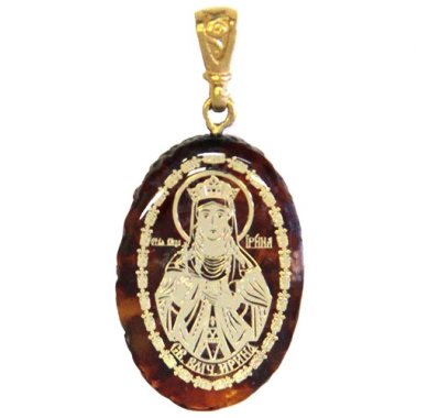 Утварь и подарки Медальон-образок из янтаря «Ирина Македонская великомученица» (2,3 х 3 см)