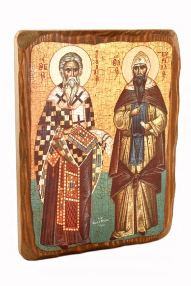 Иконы Кирилл и Мефодий икона на доске под старину (18х24 см)