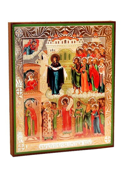 Иконы Покров  Пресвятой Богородицы икона, литография на дереве (18 х 21 см)